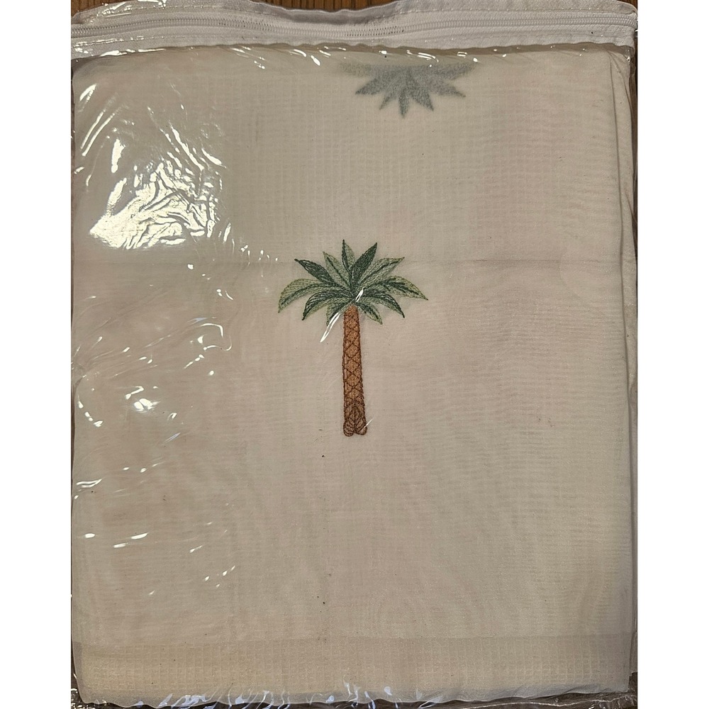 Jabara Palm Tree Embroidered Sheer Shower Curtain 72x72 Tropical Coastal NEW